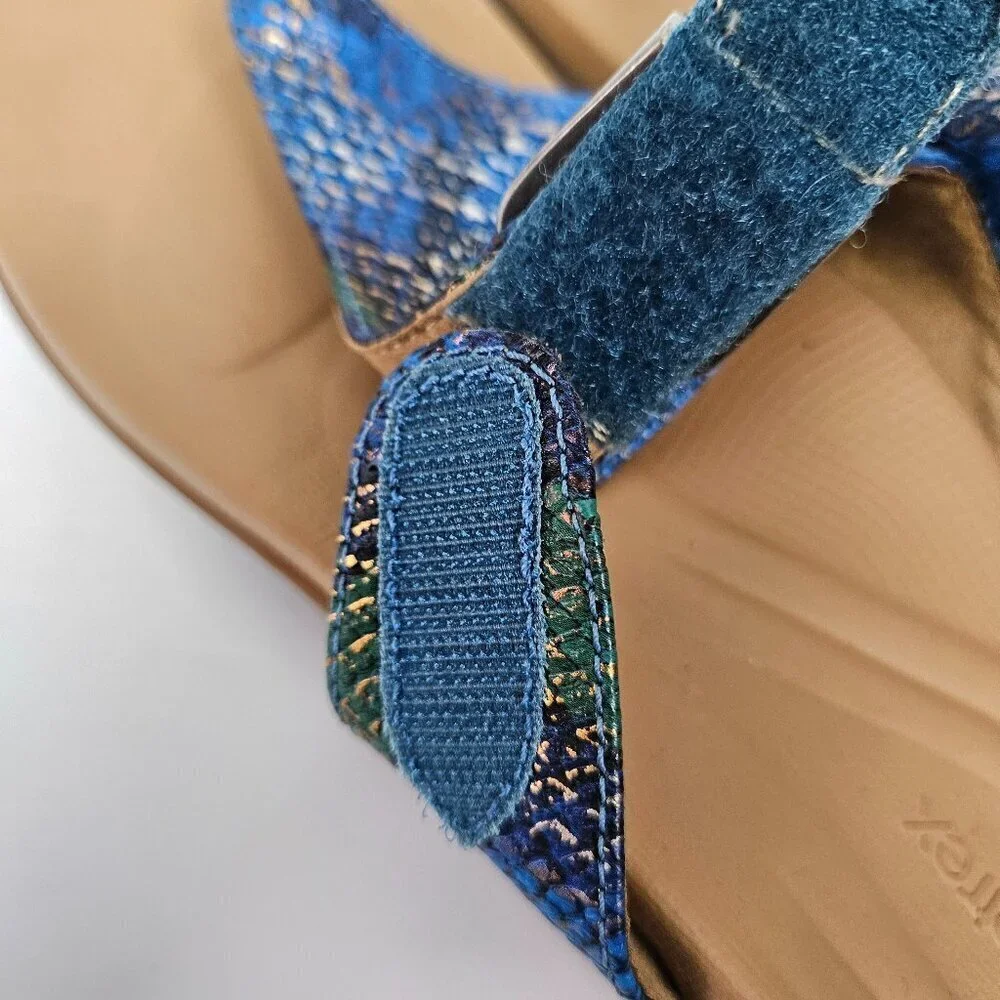 Aetrex Rita Blue Snake Embossed Faux Leather Band Comfort Flip Flop US 7.5-8.0